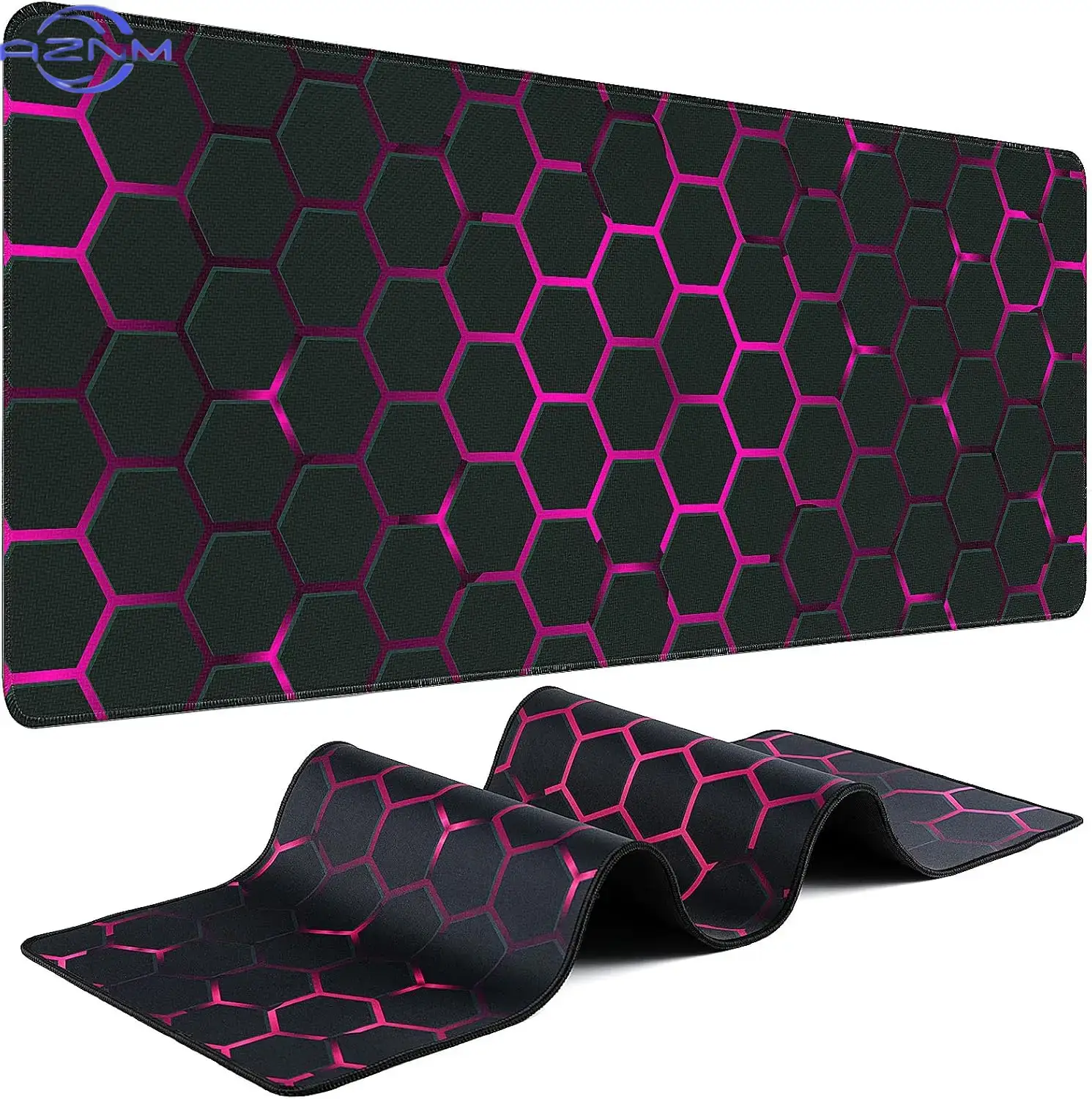 Office Tech Setup - Alas Mouse Tech Pink Hex Grid